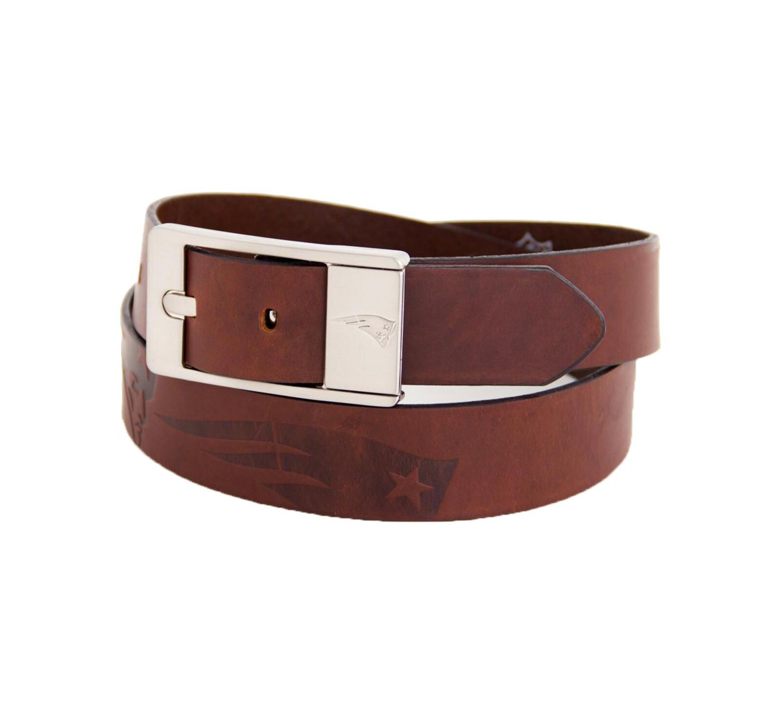 Men's New England Patriots Brandish Leather Belt - Brown