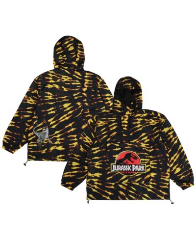 Men's DUMBGOOD Black Jurassic Park Raptor Tie-Dye Hoodie Half-Zip Anorak Jacket