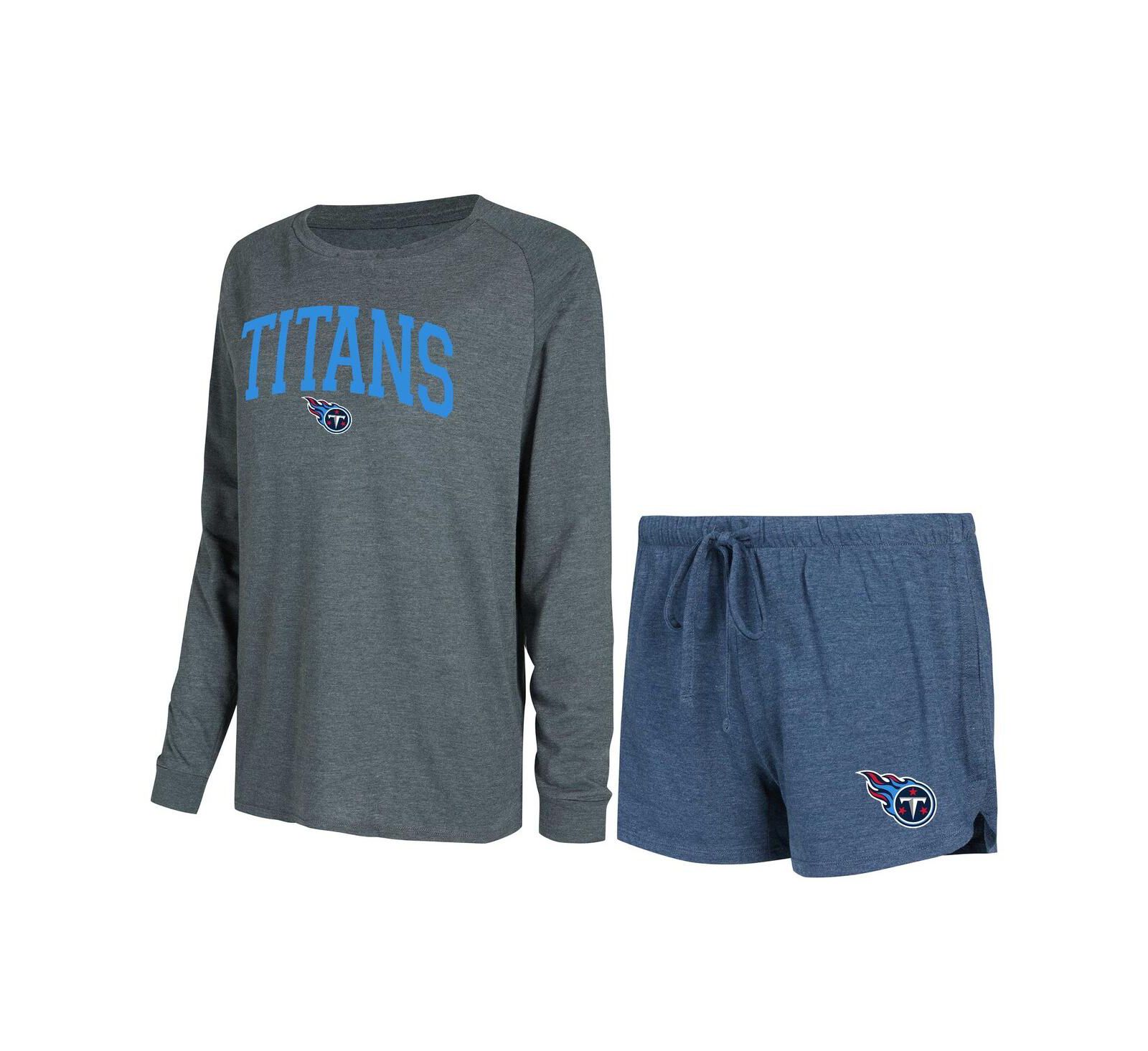 Women's Concepts Sport Navy, Charcoal Tennessee Titans Raglan Long Sleeve T-shirt and Shorts Lounge Set