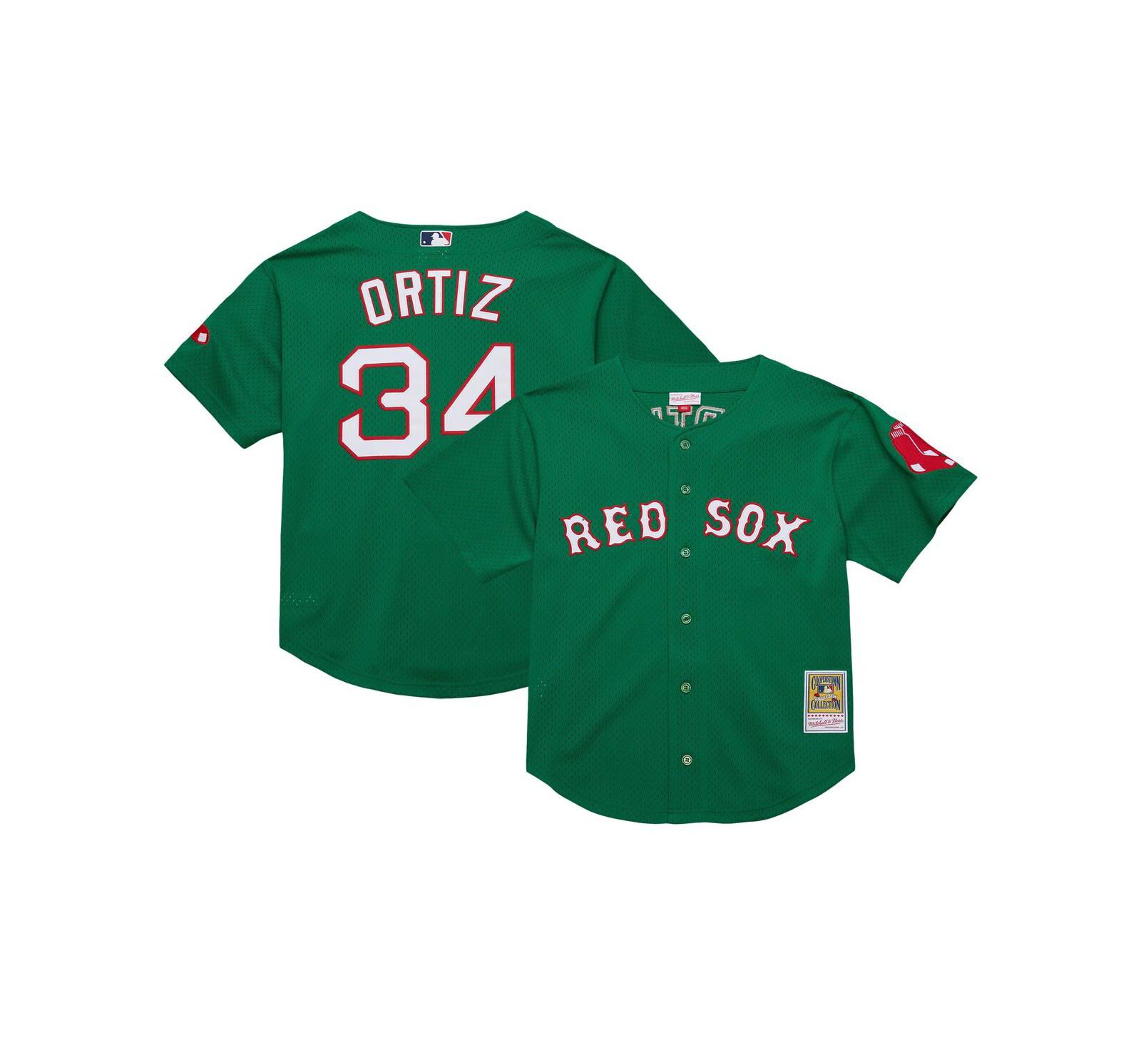 Мужская джерси Mitchell & Ness David Ortiz Kelly Green Boston Red Sox Cooperstown Collection Mesh Batting Practice