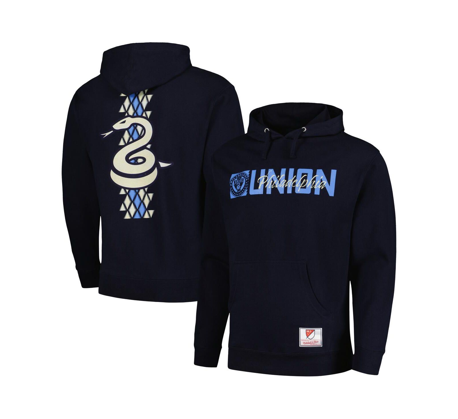 Men's Mitchell & Ness Navy Philadelphia Union 2024 Jersey Hook Snake Pullover Hoodie