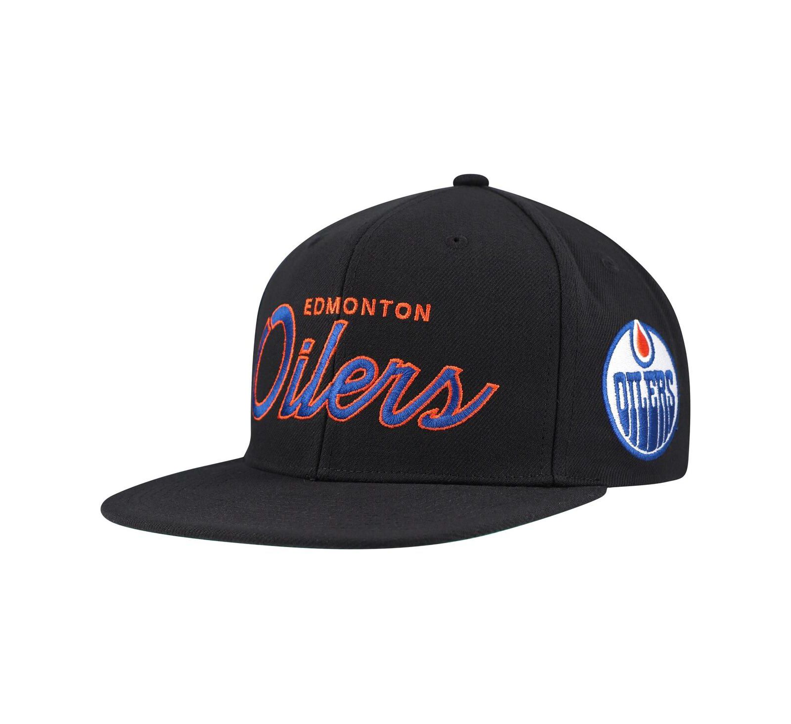 Men's Mitchell & Ness Black Edmonton Oilers Core Team Script 2.0 Snapback Hat