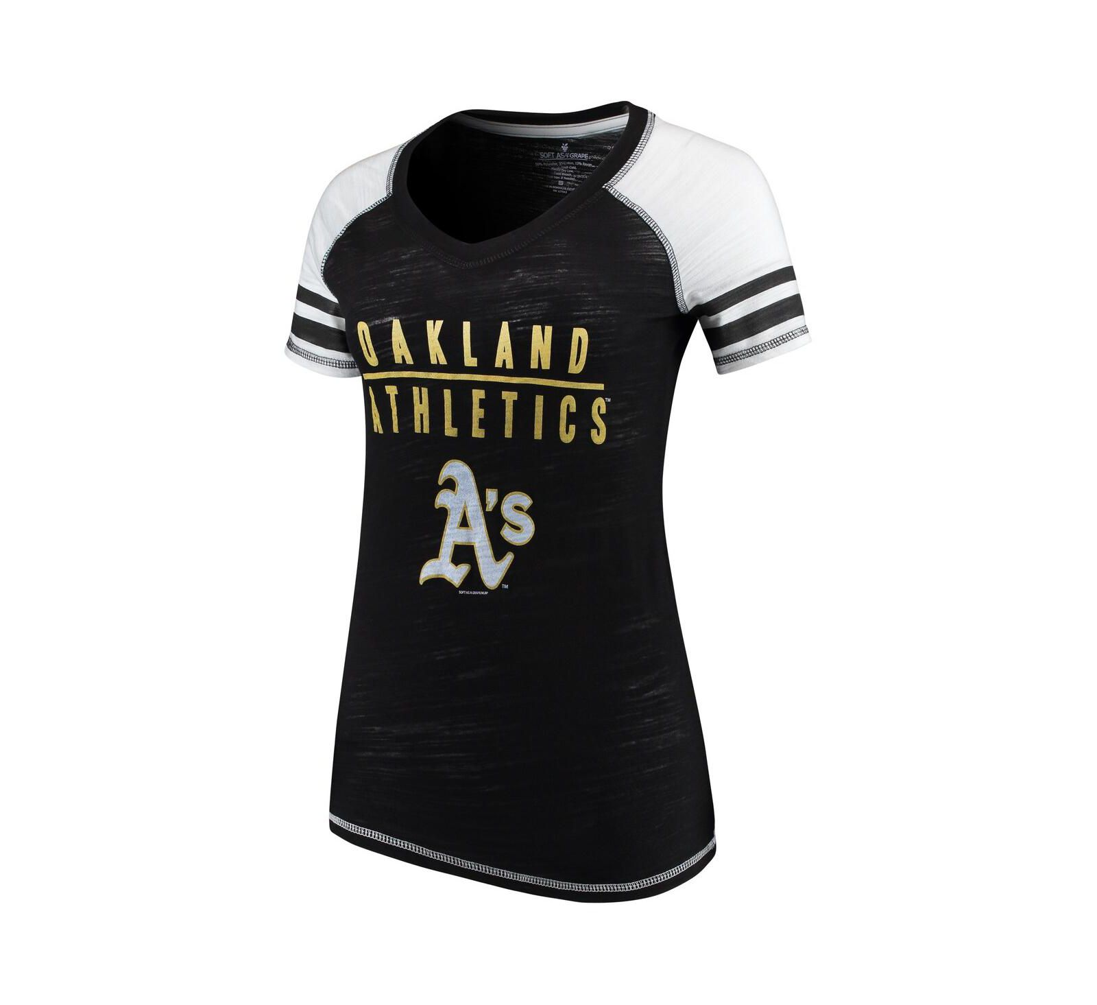 Women's Soft As A Grape Black Oakland Athletics Color Block V-Neck T-shirt