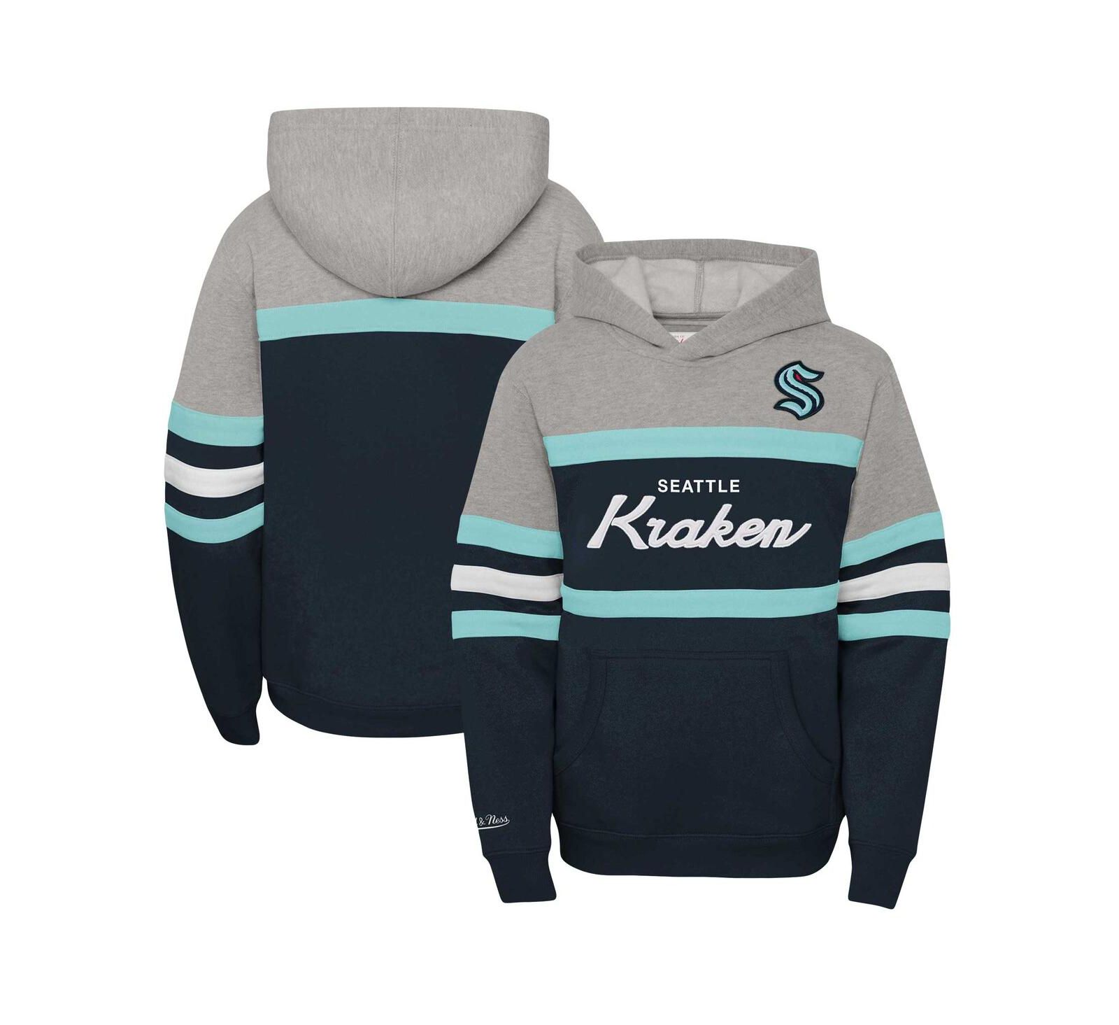 Детское худи Mitchell & Ness Deep Sea Blue Seattle Kraken Head Coach Pullover