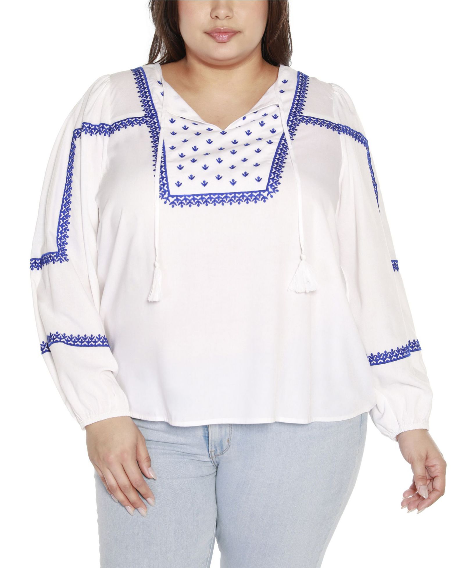 Женский топ Belldini Black Label Plus Size с вышивкой и завязками на шее