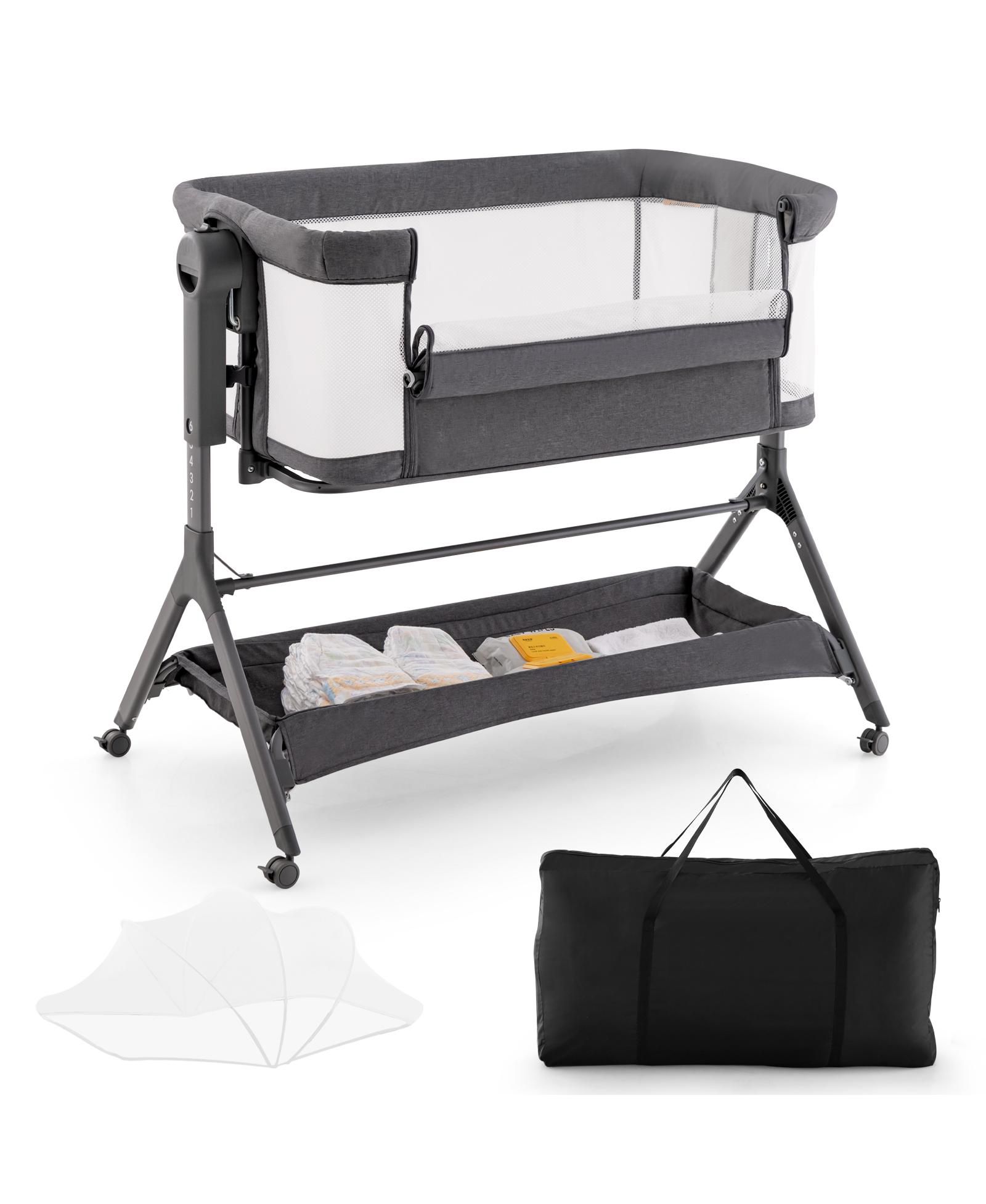 Slickblue Height Adjustable Infant Sleeper with Storage Bag and Cozy Mattress for Newborns