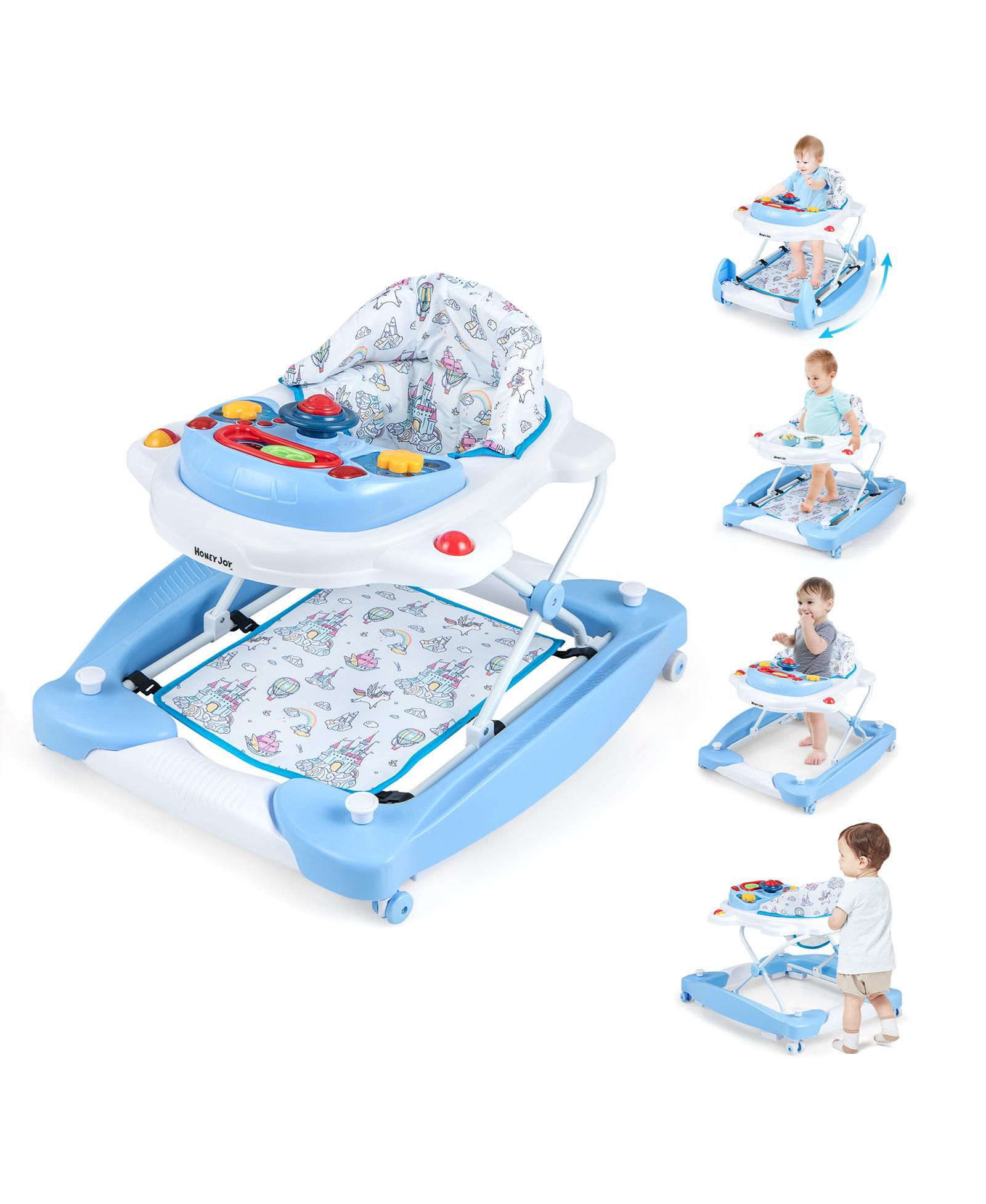 Slickblue Foldable 6 in 1 Baby Walker with Adjustable Height for Infant Mobility and Play