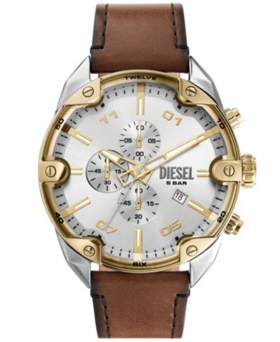 Мужские часы Diesel с хронографом и коричневым кожаным ремешком, 49mm