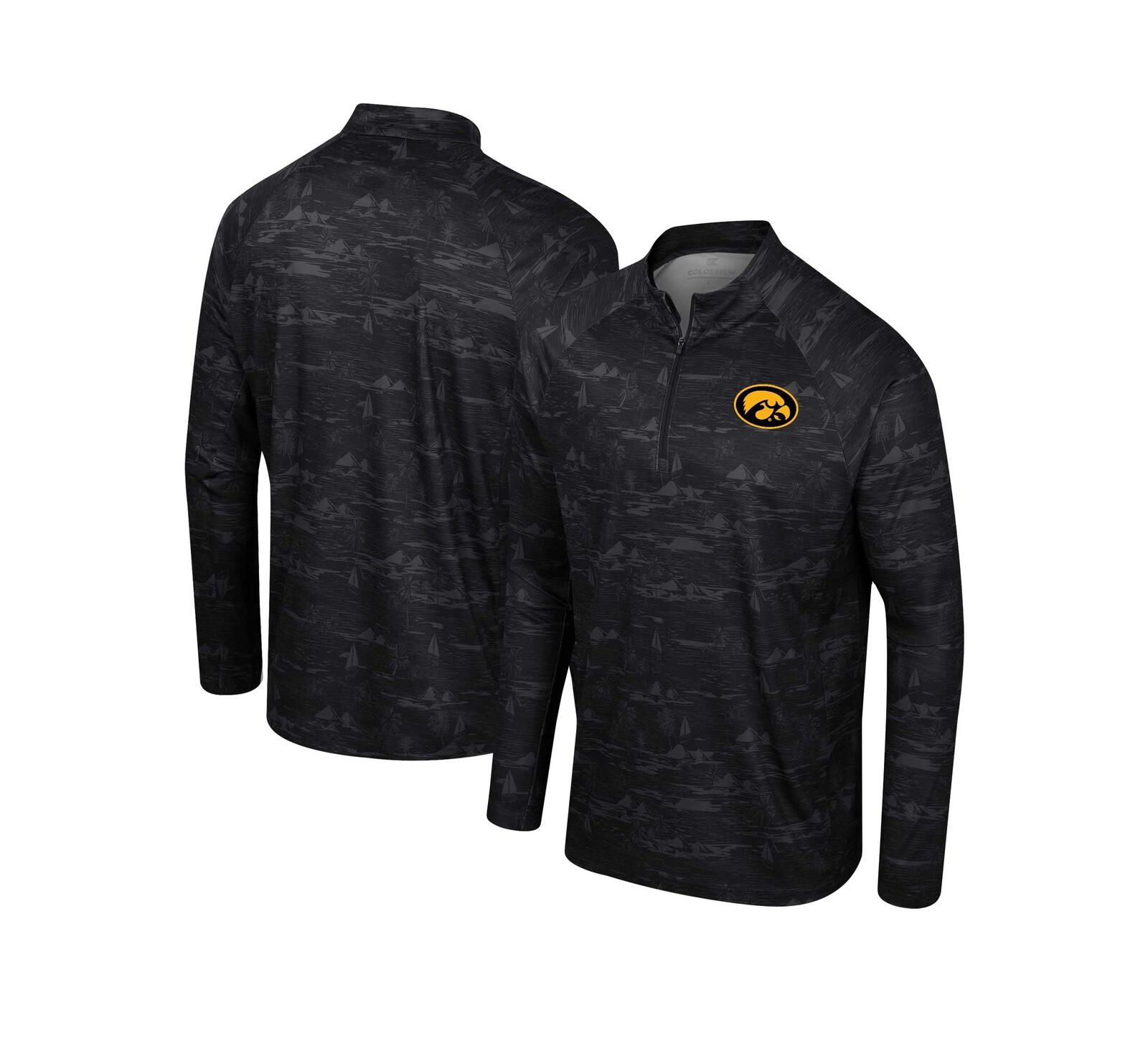 Men's Colosseum Black Iowa Hawkeyes Carson Raglan Quarter-Zip Jacket