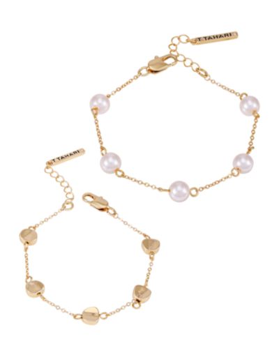 Комплект браслетов T Tahari Gold-Tone 2-Piece Imitation Pearl Line