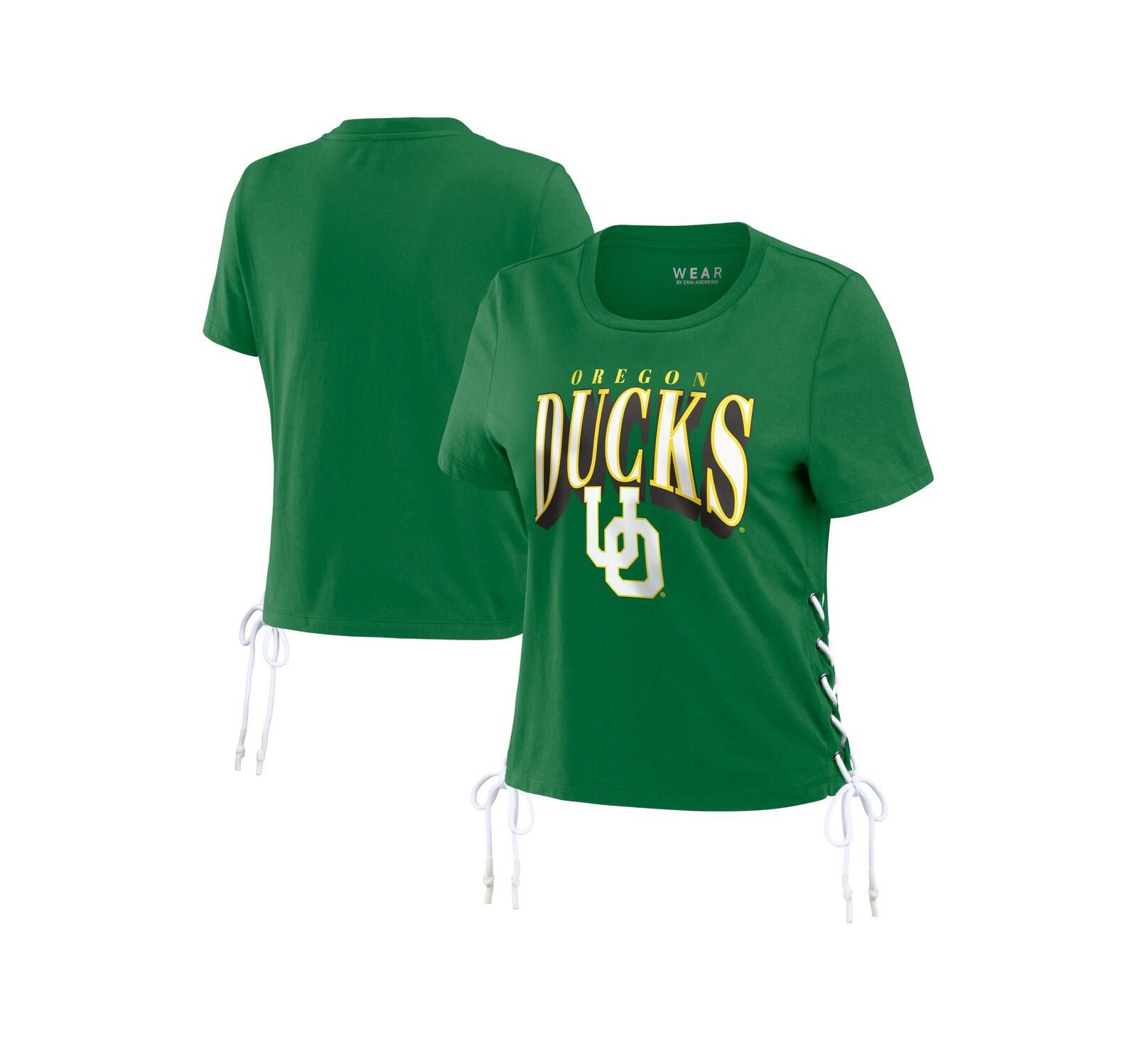 Women's WEAR by Erin Andrews Green Oregon Ducks Side Lace-Up Modest Crop T-shirt