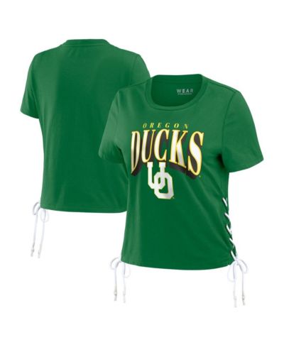 Women's WEAR by Erin Andrews Green Oregon Ducks Side Lace-Up Modest Crop T-shirt