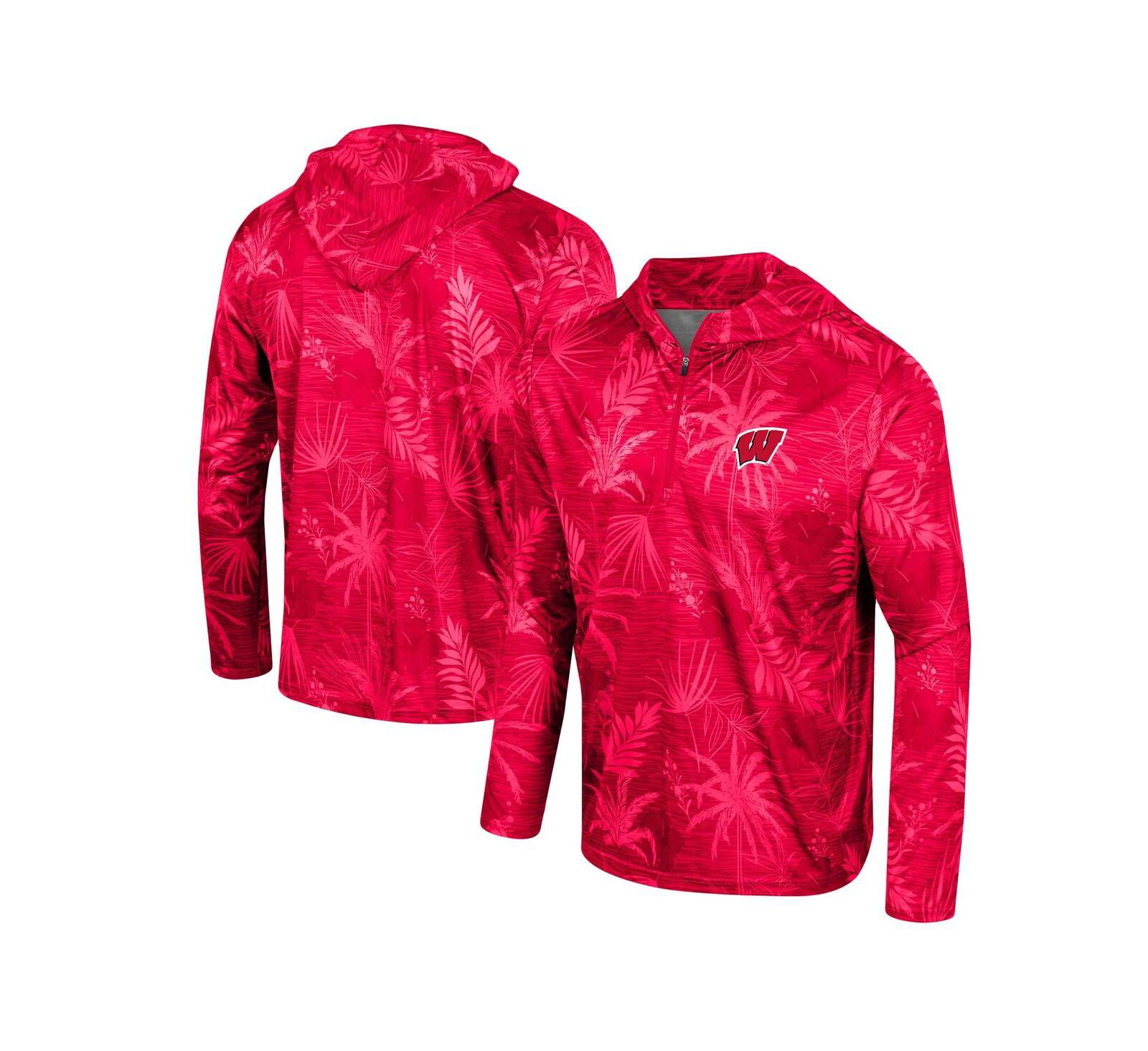 Мужской легкий худи Colosseum Red Wisconsin Badgers Palms Printed Quarter-Zip