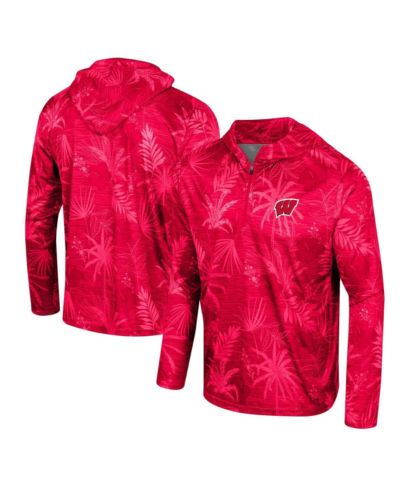 Мужской легкий худи Colosseum Red Wisconsin Badgers Palms Printed Quarter-Zip