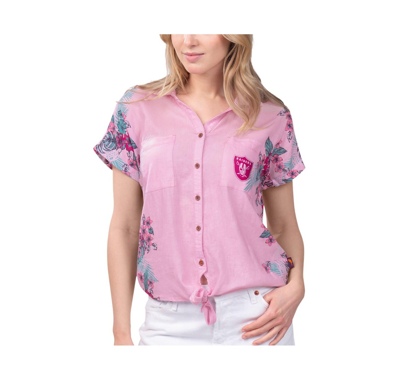 Женская рубашка Margaritaville Pink Las Vegas Raiders Tie-Front Button-Up