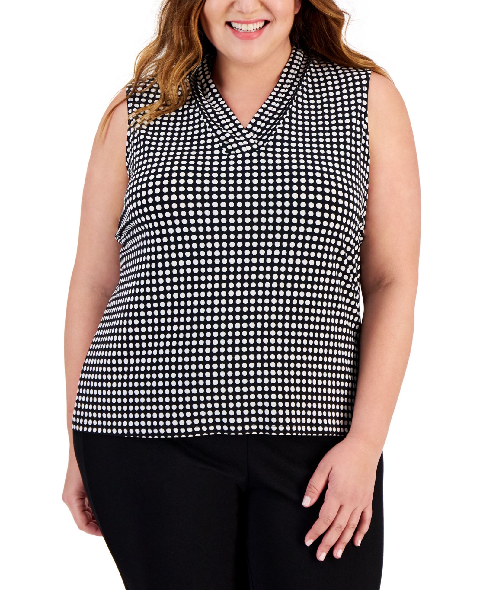 Anne Klein Plus Size Printed Triple-Pleat V-Neck Top