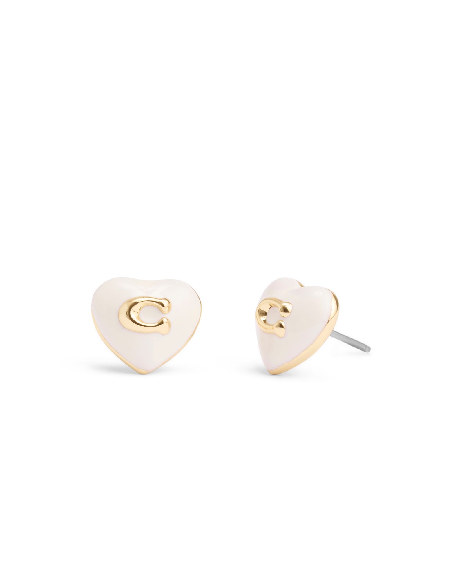 COACH White Signature Enamel Heart Stud Earrings