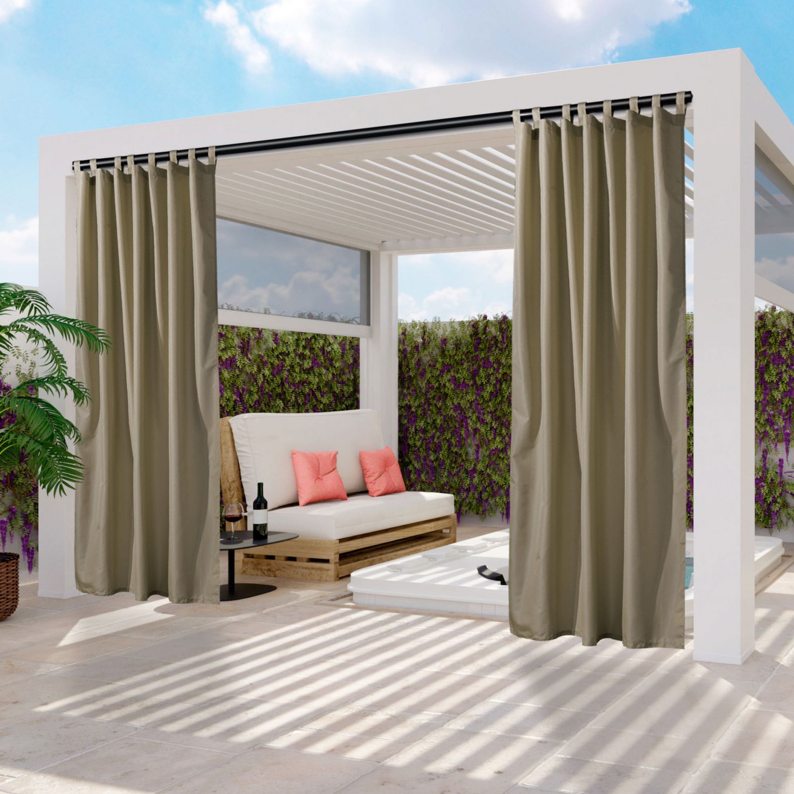 54"x120" Outdoor Curtain Panel Tab Top UV30+ Porch Pergola Backyard 4 Piece