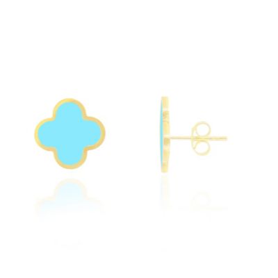 Серьги-гвоздики The Lovery с крупным бирюзовым клевером из золота 14K