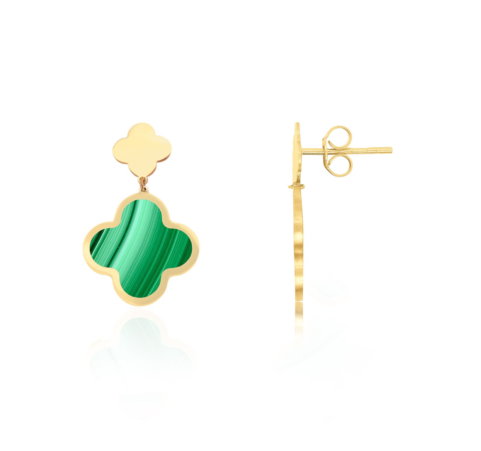 The Lovery Malachite and Gold Clover Drop Earrings 14K Gold