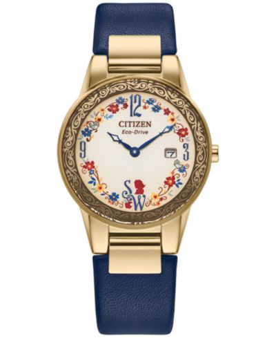 Citizen Eco-Drive часы Disney Snow White, синий кожаный ремешок, подарочный набор, 30mm