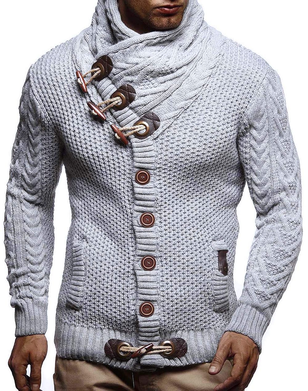 Leif Nelson Men's Knitted Turtleneck Jacket - Winter Cardigan Sweaters for Men