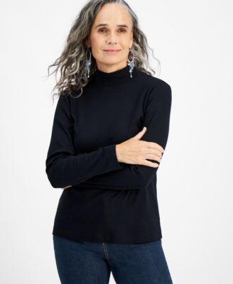Style & Co Petite футболка из хлопка с высоким воротником, длинный рукав