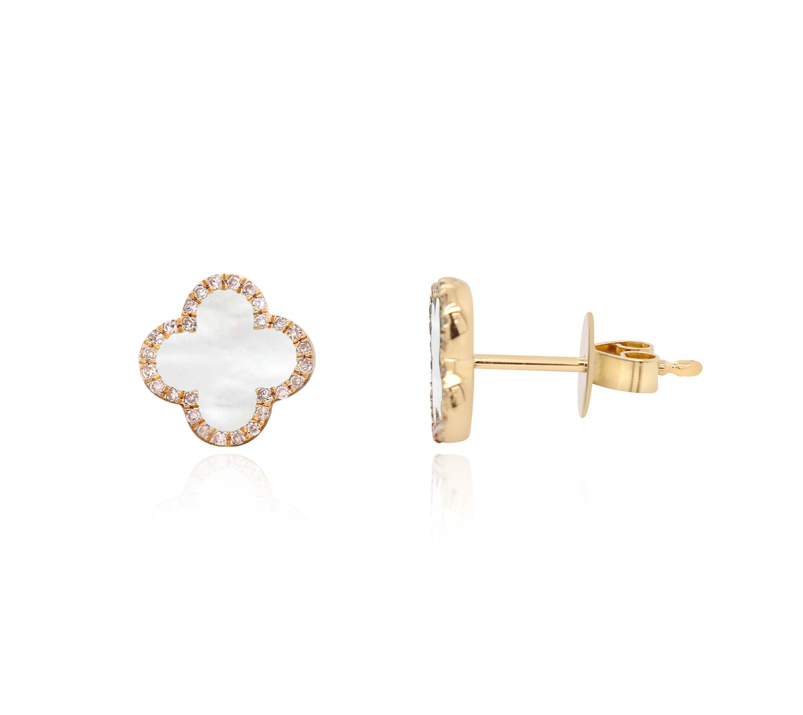 The Lovery Mother of Pearl Diamond Clover Stud Earrings