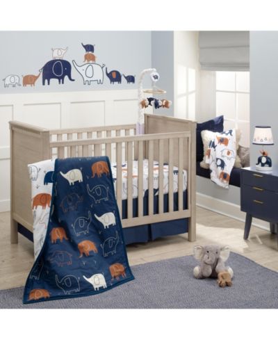 Lambs & Ivy Lambs and Ivy Playful Elephant Blue/White Cotton 3-Piece Baby Crib Bedding Set