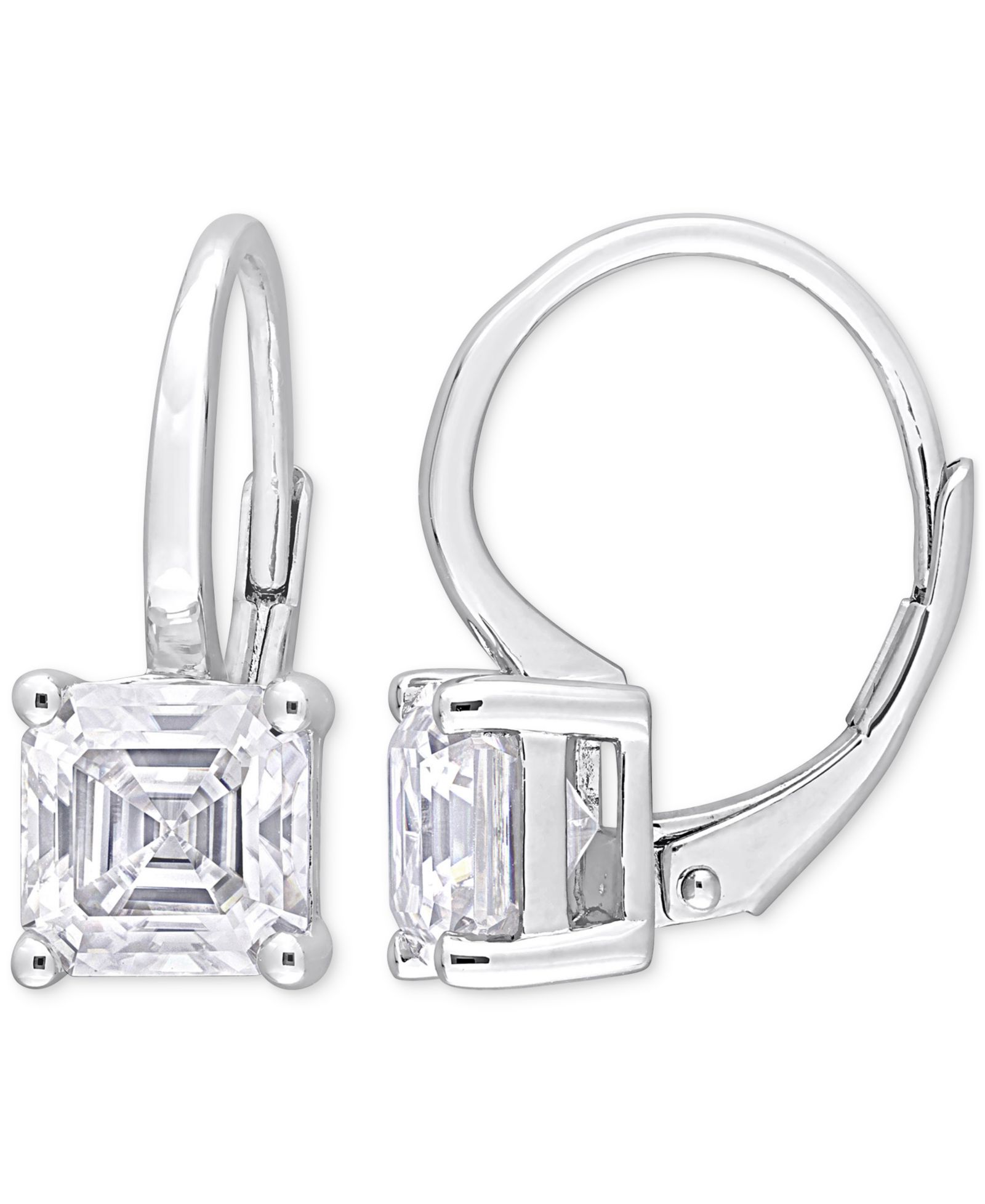 Серьги Moissanite Square Shape Leverback в серебре Sterling Silver