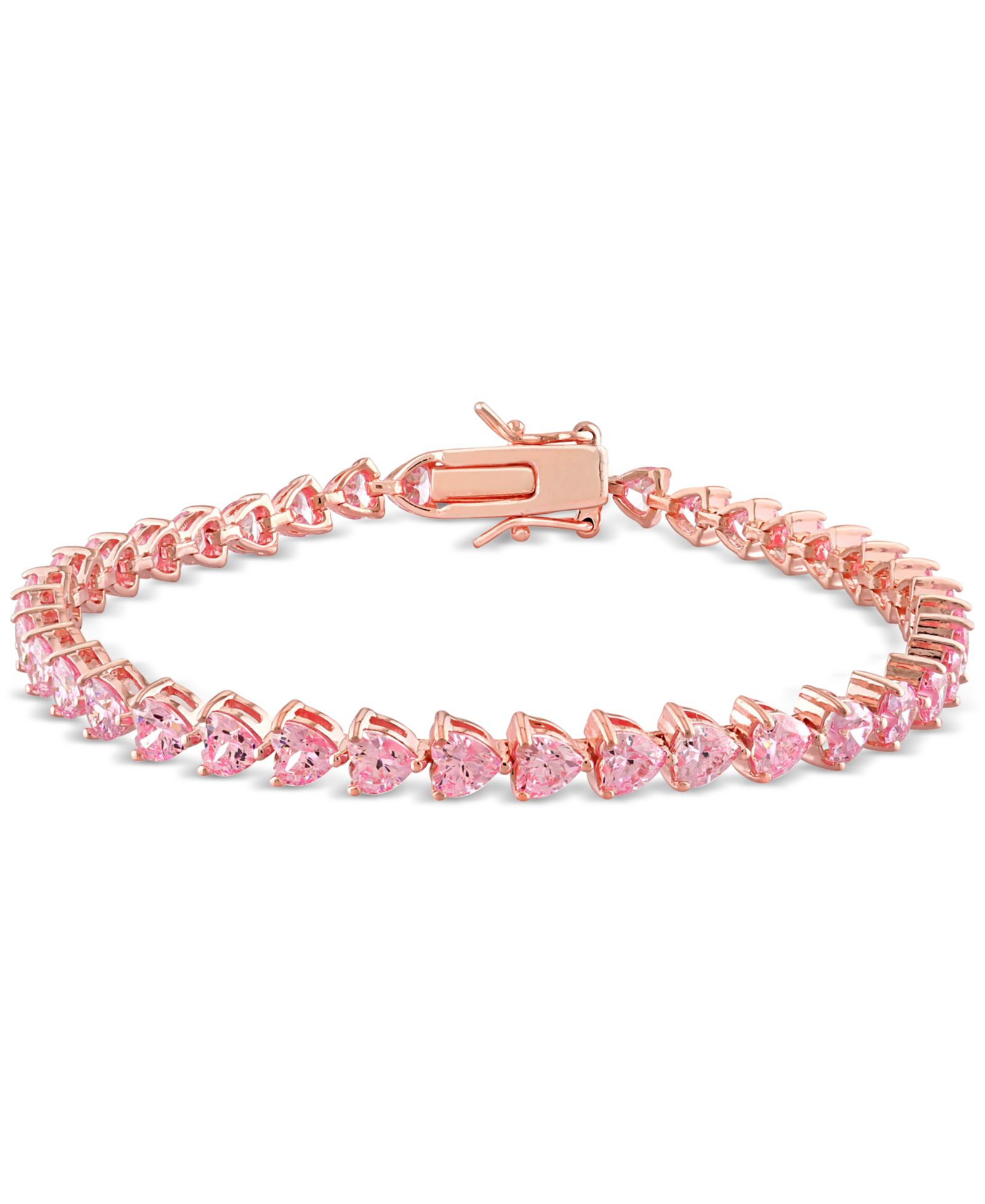 Lab-Grown Pink Sapphire Heart Shape Tennis Bracelet (12-1/3 ct. t.w.) in Rose-Plated Sterling Silver