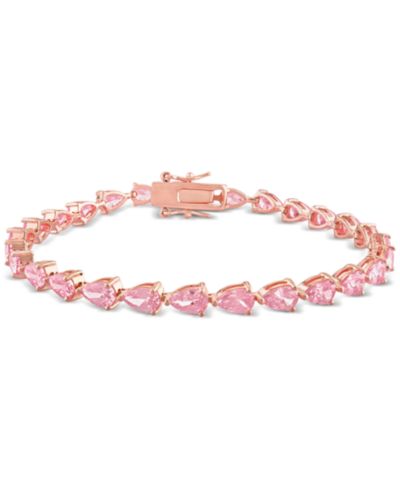 Lab-Grown Pink Sapphire Pear Shape Tennis Bracelet (13-1/2 ct. t.w.) in Rose-Plated Sterling Silver