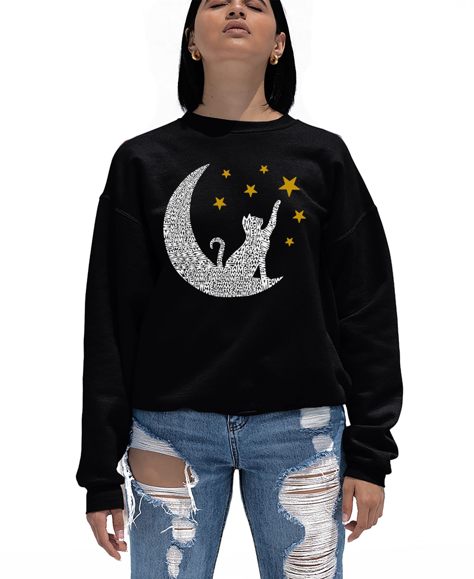 Женский свитшот LA Pop Art Word Art Cat Moon Crewneck
