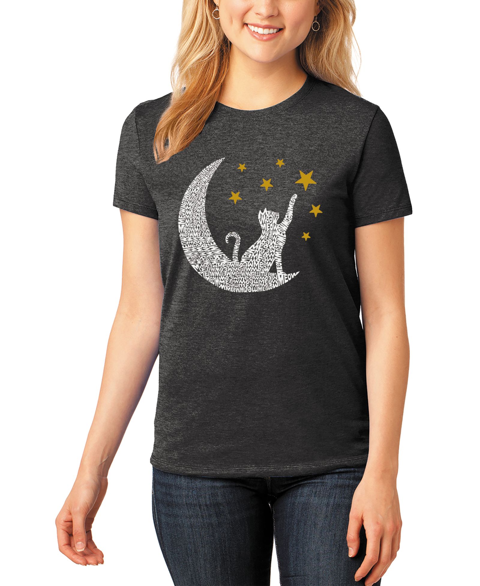 LA Pop Art Women's Premium Blend Word Art Cat Moon T-Shirt