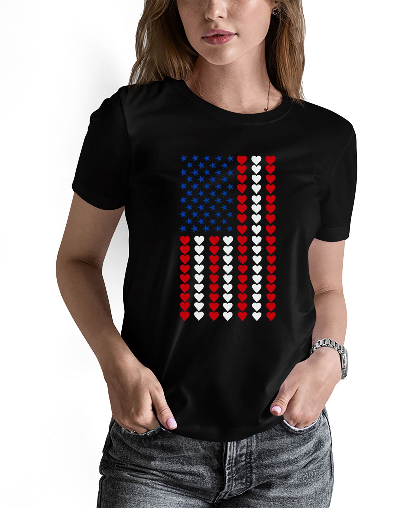 LA Pop Art Women's Word Art Heart Flag T-Shirt