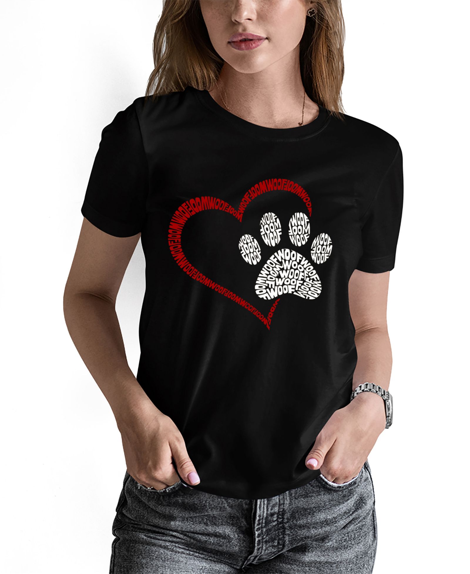 LA Pop Art Women's Word Art Paw Heart T-Shirt
