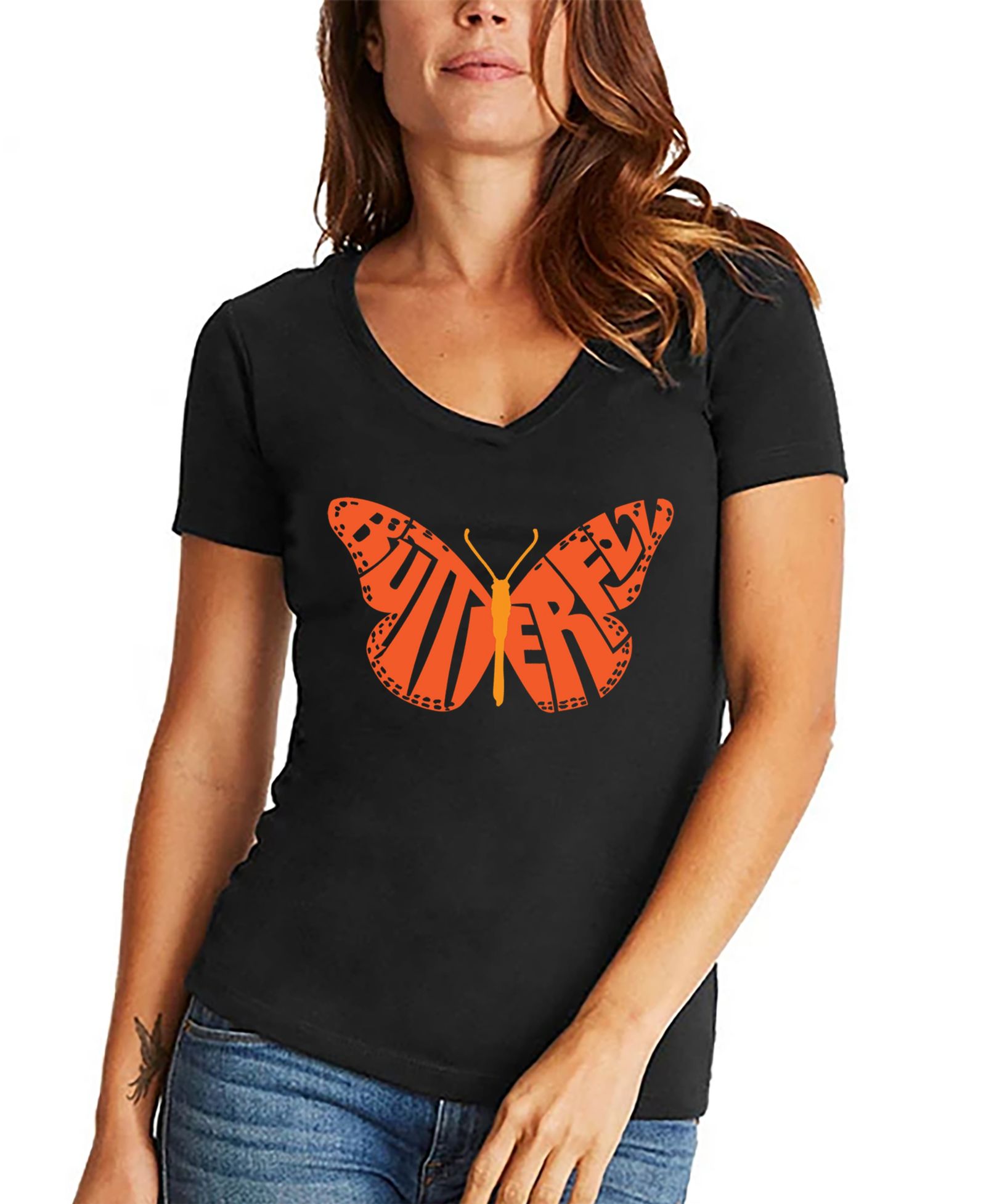 LA Pop Art Женская футболка с принтом Butterfly V-Neck
