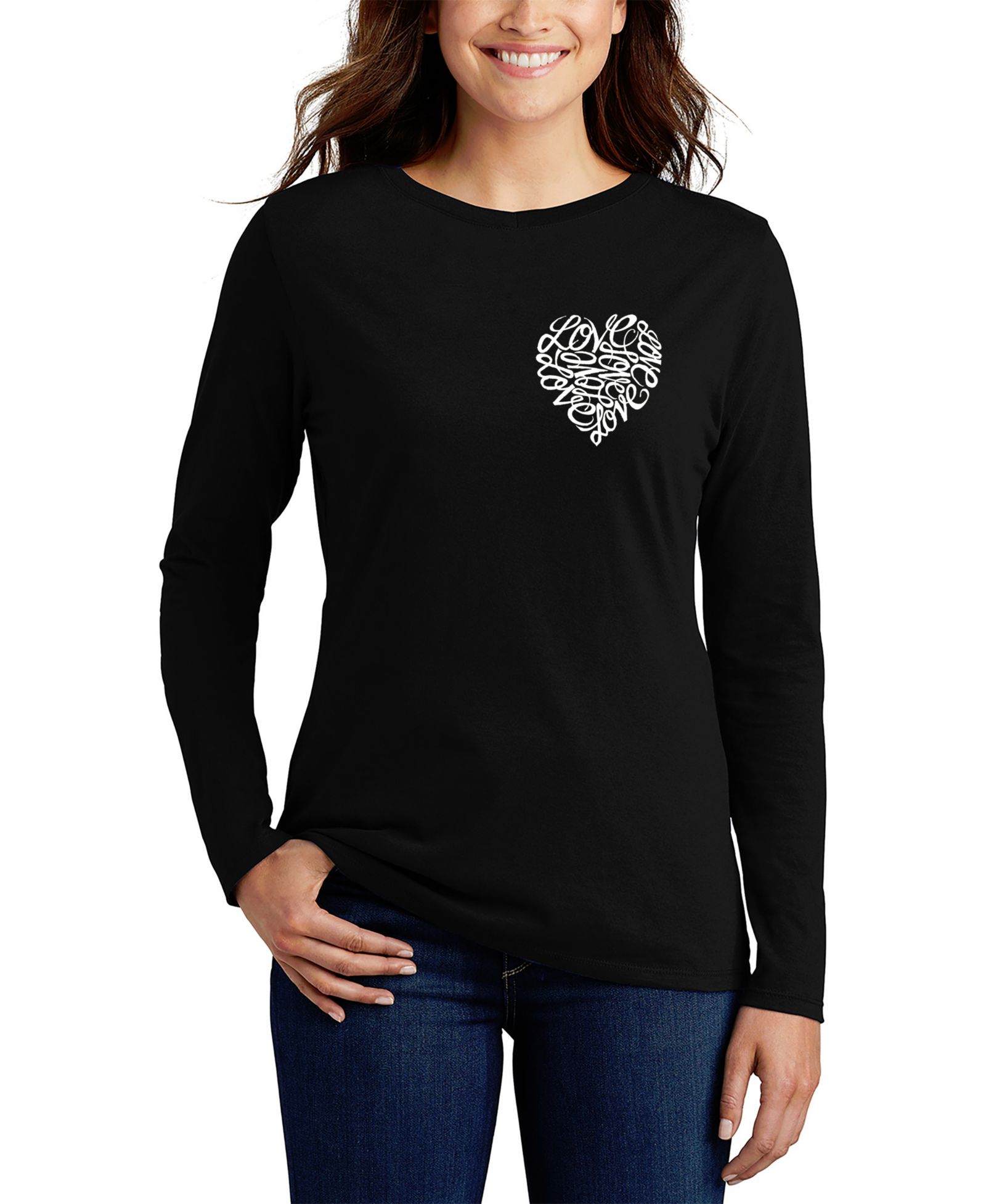 LA Pop Art Женский Word Art Cursive Heart Long Sleeve T-Shirt