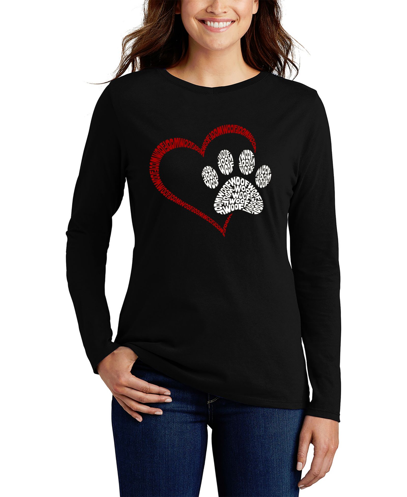 Женская футболка LA Pop Art Word Art Paw Heart Long Sleeve