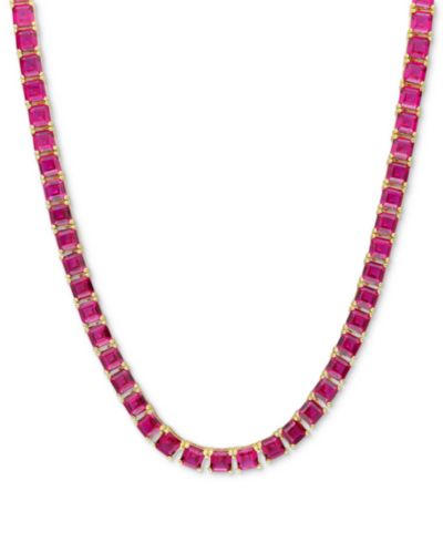 Lab-Grown Ruby 18" Tennis Necklace (48-1/2 ct. t.w.) in Gold-Plated Sterling Silver