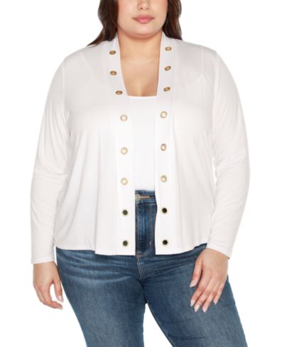 Belldini Plus Size Grommet Detail Cropped Knit Cardigan Sweater