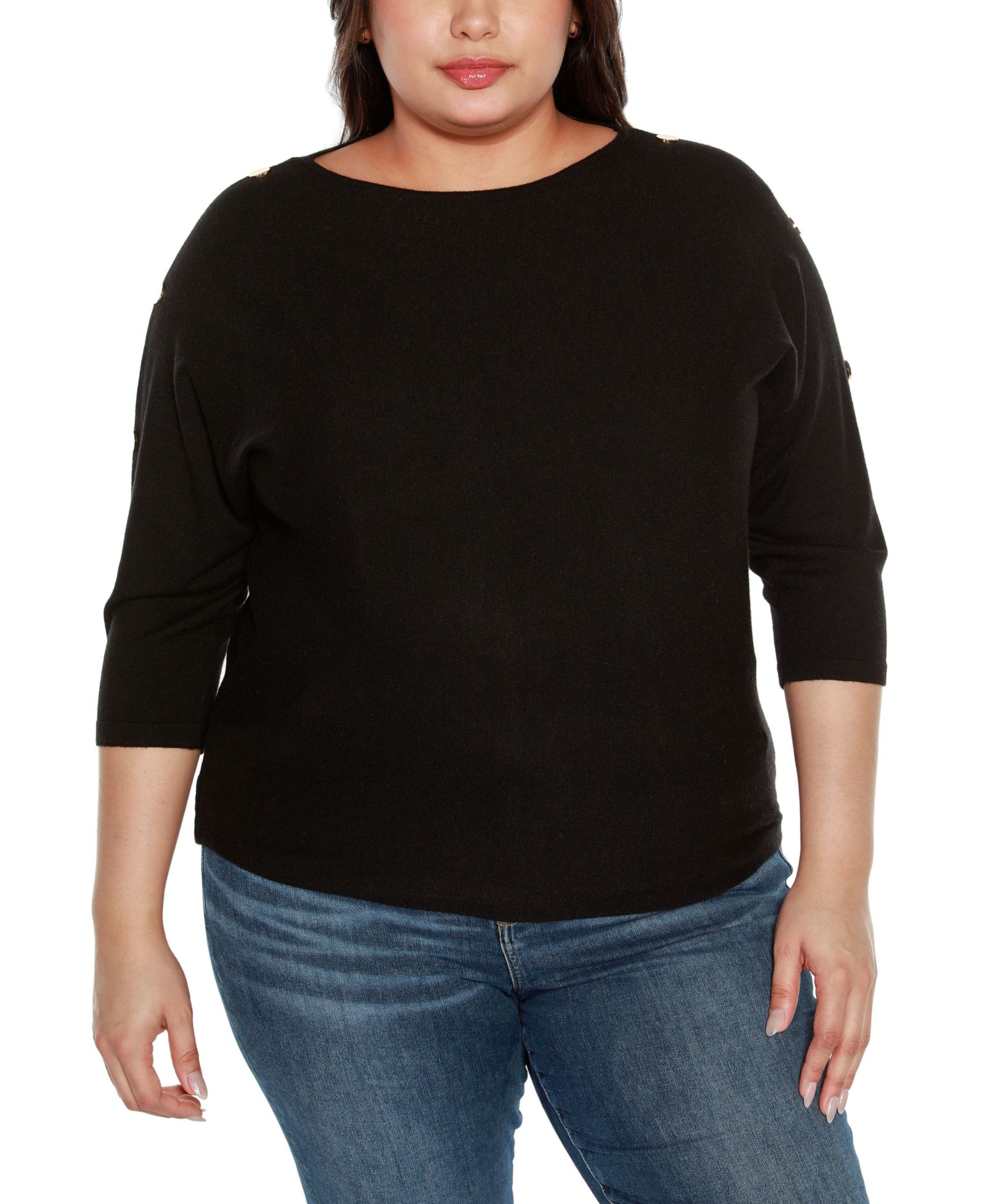 Belldini Plus Size Rivet-Trim Dolman-Sleeve Sweater