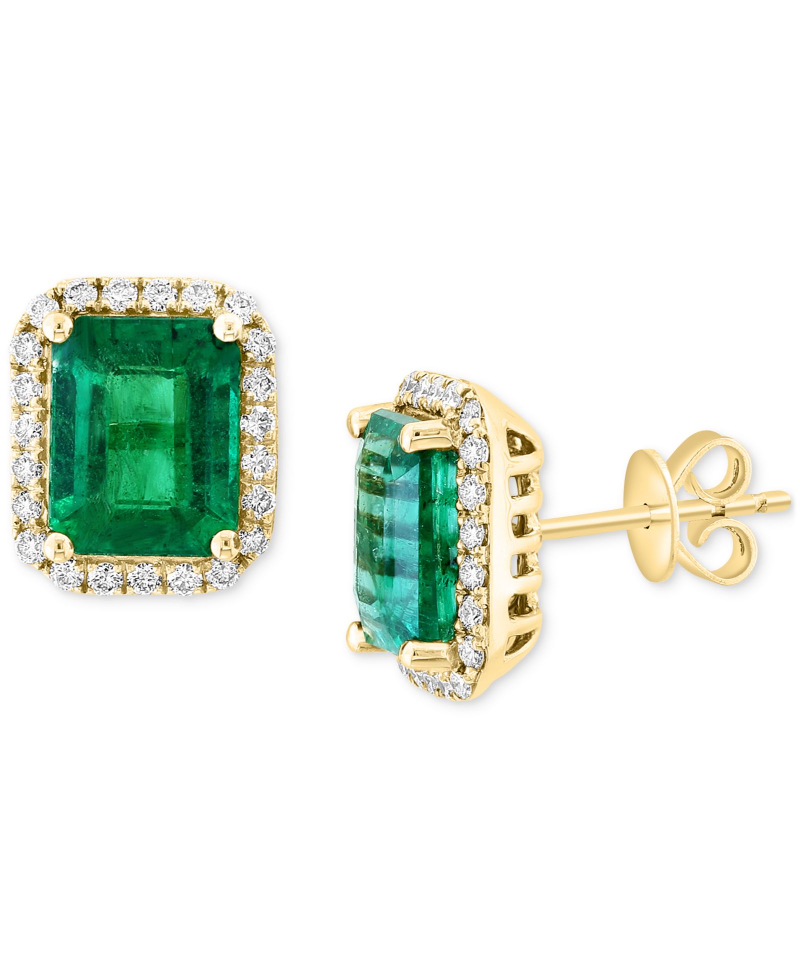 Серьги-гвоздики EFFY Emerald (1-9/10 ct. t.w.) и Diamond (1/4 ct. t.w.) в 14k Gold