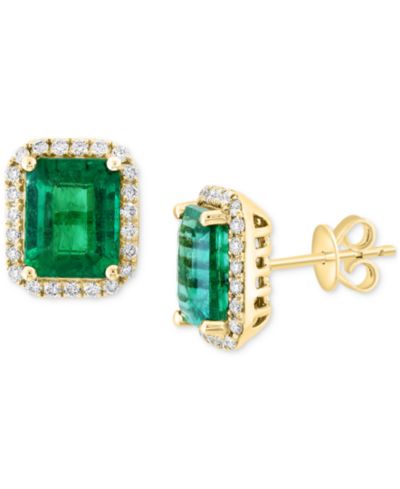 Серьги-гвоздики EFFY Emerald (1-9/10 ct. t.w.) и Diamond (1/4 ct. t.w.) в 14k Gold