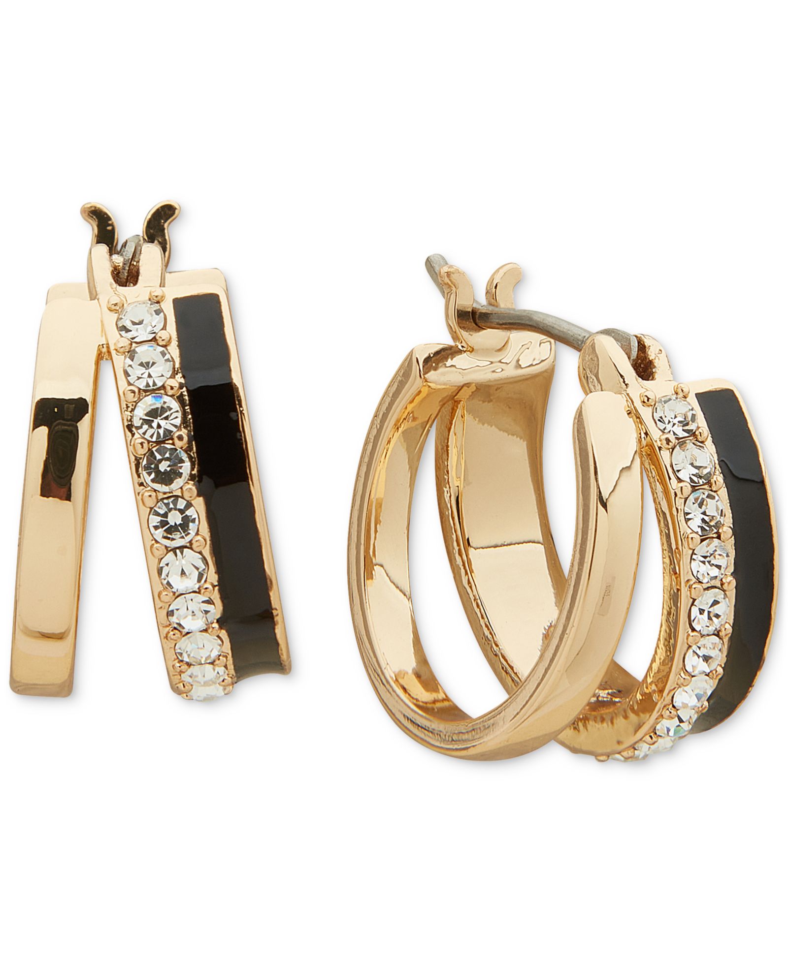 KARL LAGERFELD PARIS Gold-Tone Extra-Small Pavé & Jet Split-Hoop Earrings, 0.42"