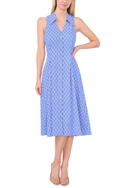 CeCe Women's Sleeveless V-Neck Belted Waist Midi Shirt Dress