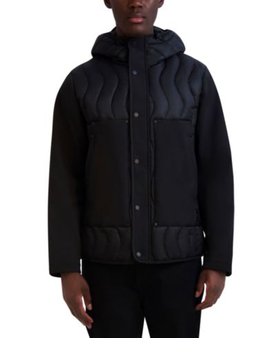 KARL LAGERFELD PARIS Men's Mixed Media Mid-Weight Puffer Jacket