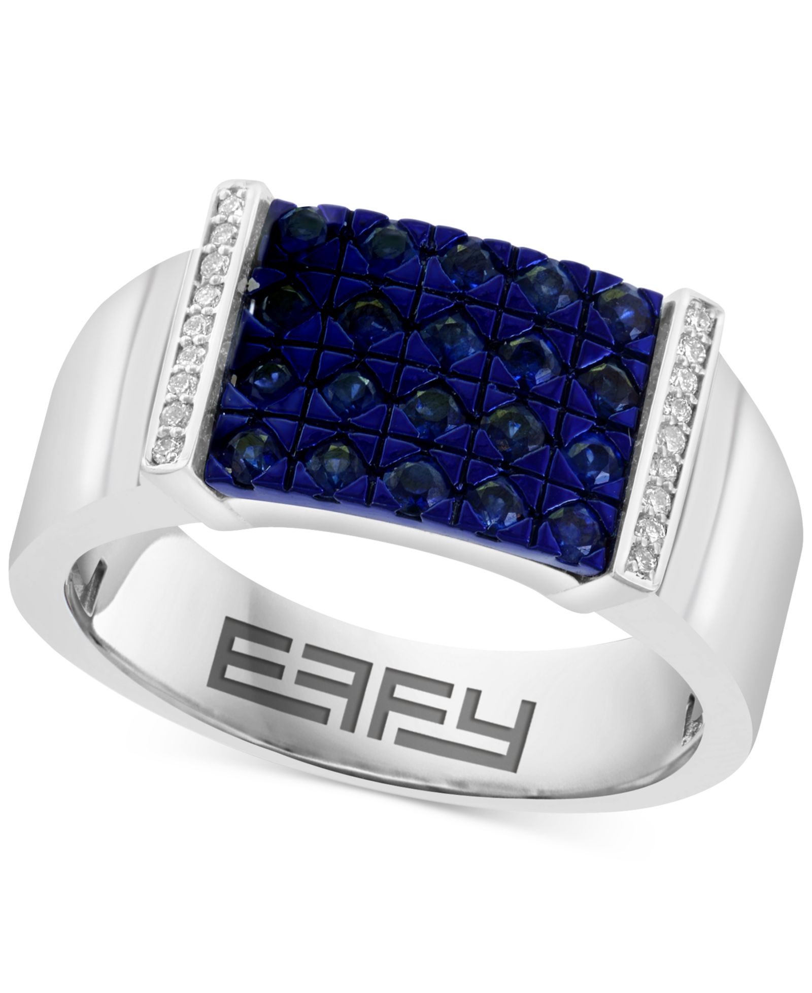 EFFY® Men's Sapphire (7/8 ct. t.w.) & Diamond Accent Ring in Sterling Silver