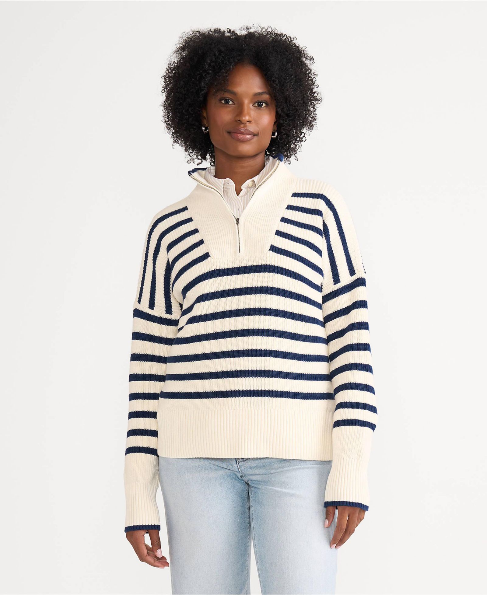Lands' End Women's Drifter Cotton Quarter Zip Pullover Sweater