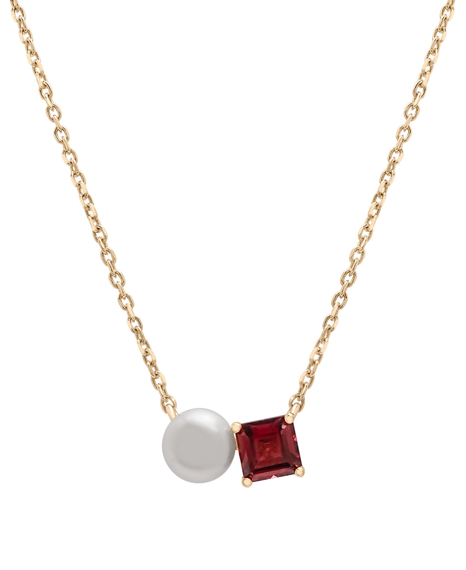 Подвеска Audrey by Aurate Cultured Freshwater Pearl (5mm) & Rhodolite (5/8 ct. t.w.) Two Stone Adjustable 18" в Gold Vermeil